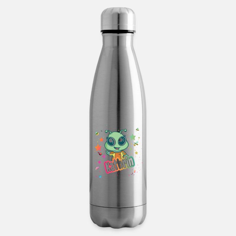 KATHRIN - Schöner Mädchen Name mit süßem Alien - Isolierflasche - Lightsilver