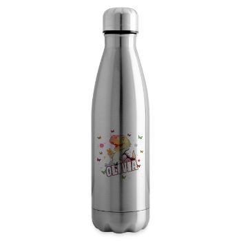 OLIVIA - Beautiful GIRL name with cute DINO T-REX - Insulated Water Bottle - silver - Right