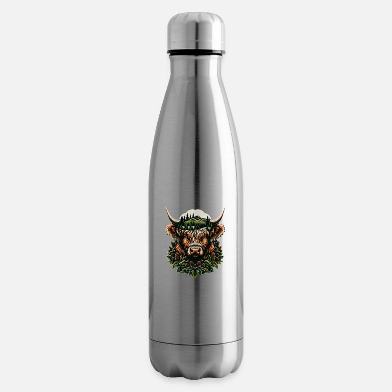 Schottische Hochlandkuh Rustikal - Isolierflasche - Lightsilver