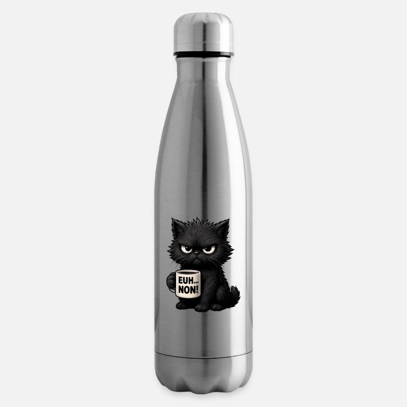 Chat Grognon Drôle Uh Nope Humour Introverti Noir - Bouteille isotherme - argent clair