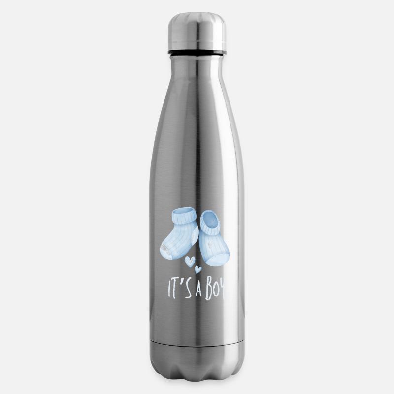 Blaue Babystiefel, es ist ein Junge - Isolierflasche - Lightsilver