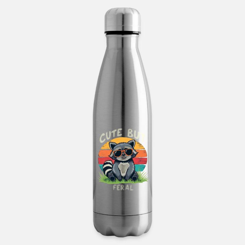 Süßer Waschbär Retro Sunset - Isolierflasche - Lightsilver