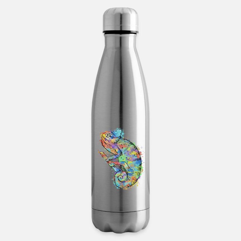 Chamäleon Chameleon Buntes Reptil - Isolierflasche - Lightsilver