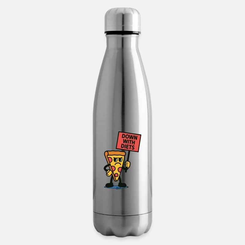 Pizza mit Schild „Nieder mit Diäten!“ - Isolierflasche - Lightsilver