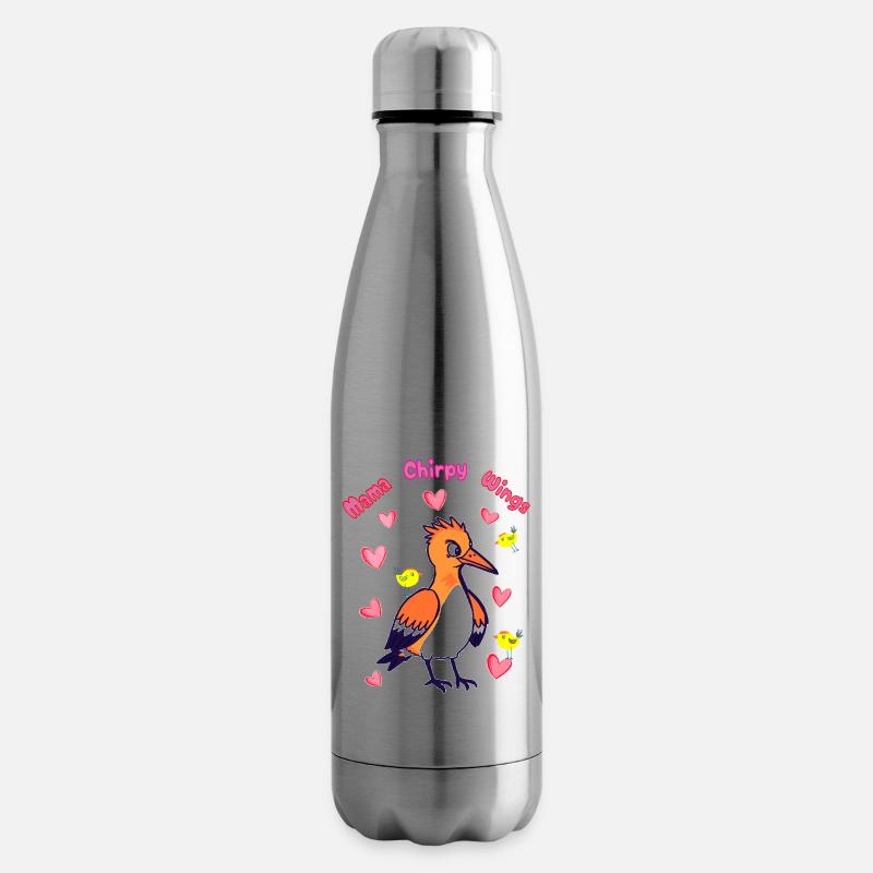 Mama Chirpy Wings : Oiseau de dessin animé - Bouteille isotherme - argent clair