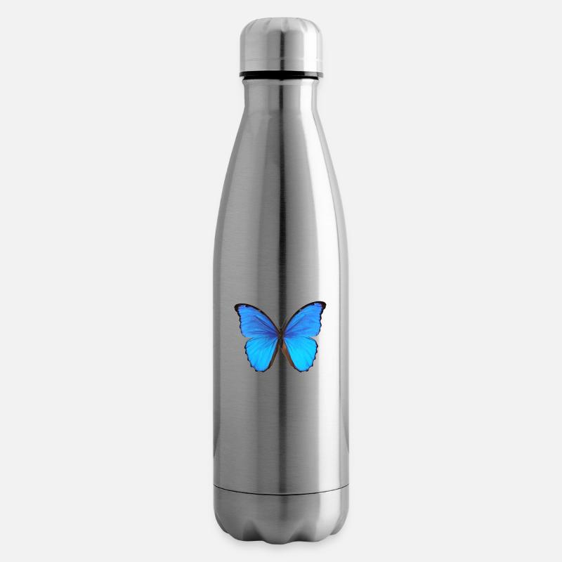 Papillon bleu - Bouteille isotherme - argent clair