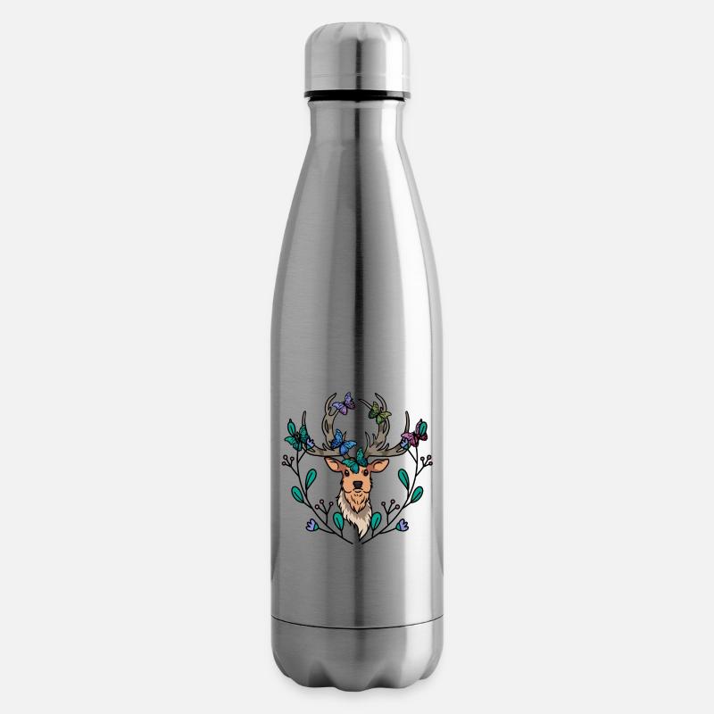 Elch Hirsch Fantasy Schmetterlinge Hirschkopf - Isolierflasche - Lightsilver