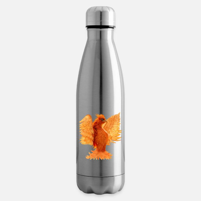 Simurgh: Neon Emerald Gaze, Feuriger Vogel - Isolierflasche - Lightsilver