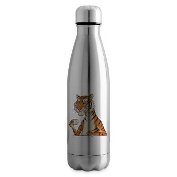 Tired Tiger with Coffee – Funny Motif - Insulated Water Bottle - silver - Right
