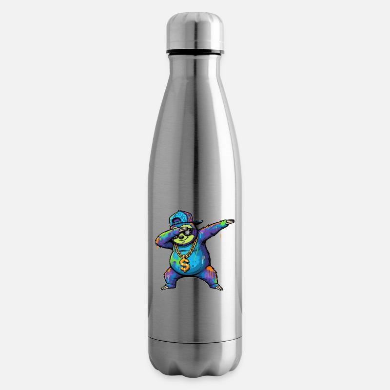 Faultier Graffiti mit Goldkette Street Art - Isolierflasche - Lightsilver