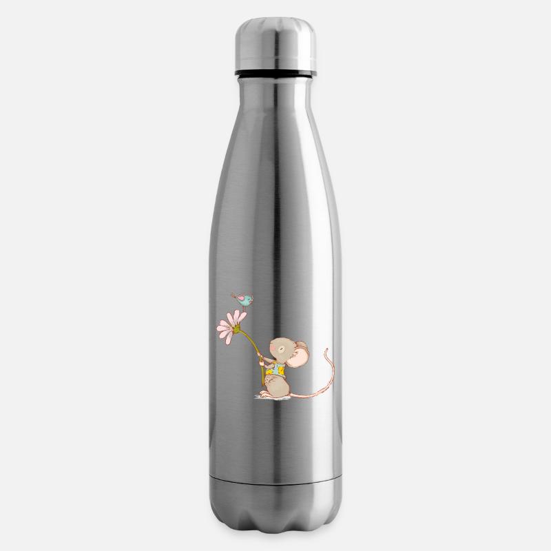 Souris avec des fleurs et des oiseaux - Bouteille isotherme - argent clair