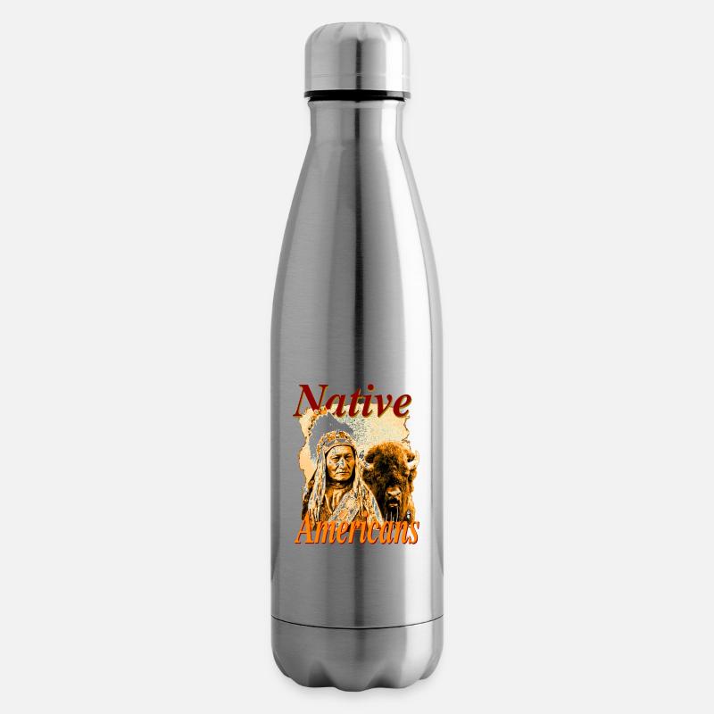 Native Americans - Sitting Bull mit Büffel - Isolierflasche - Lightsilver