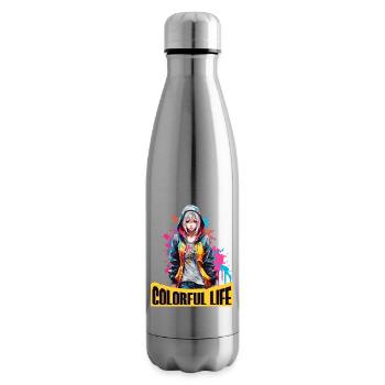 Fille d’anime avec des taches de couleur - Bouteille isotherme - argent clair - Droite