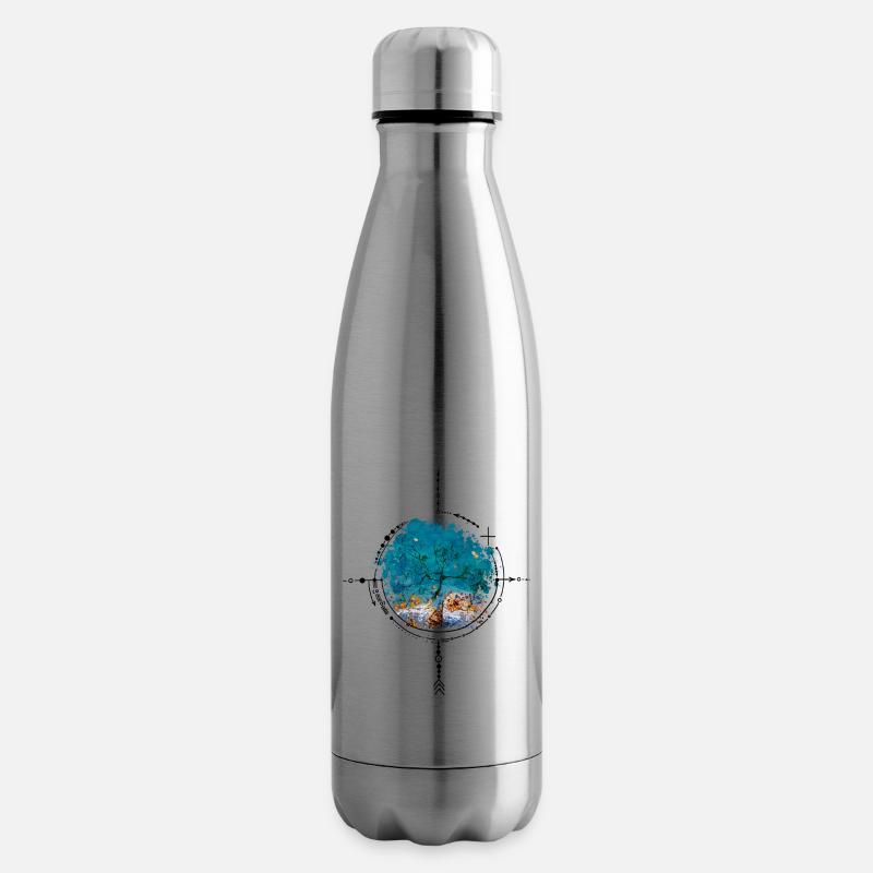 Compass with tree reflection - watercolor version - Insulated Water Bottle - silver