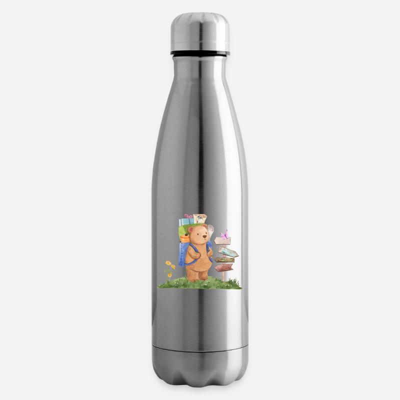 Camping Bear - Insulated Water Bottle - silver