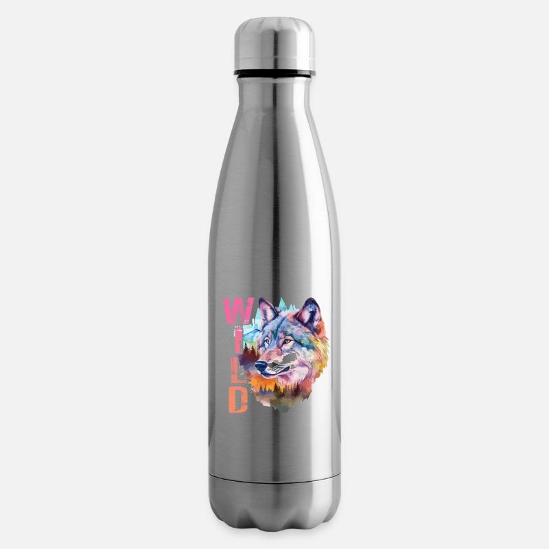 Wolf Wild Wolf Head Nature Wilderness Forest Trees Art - Insulated Water Bottle - silver
