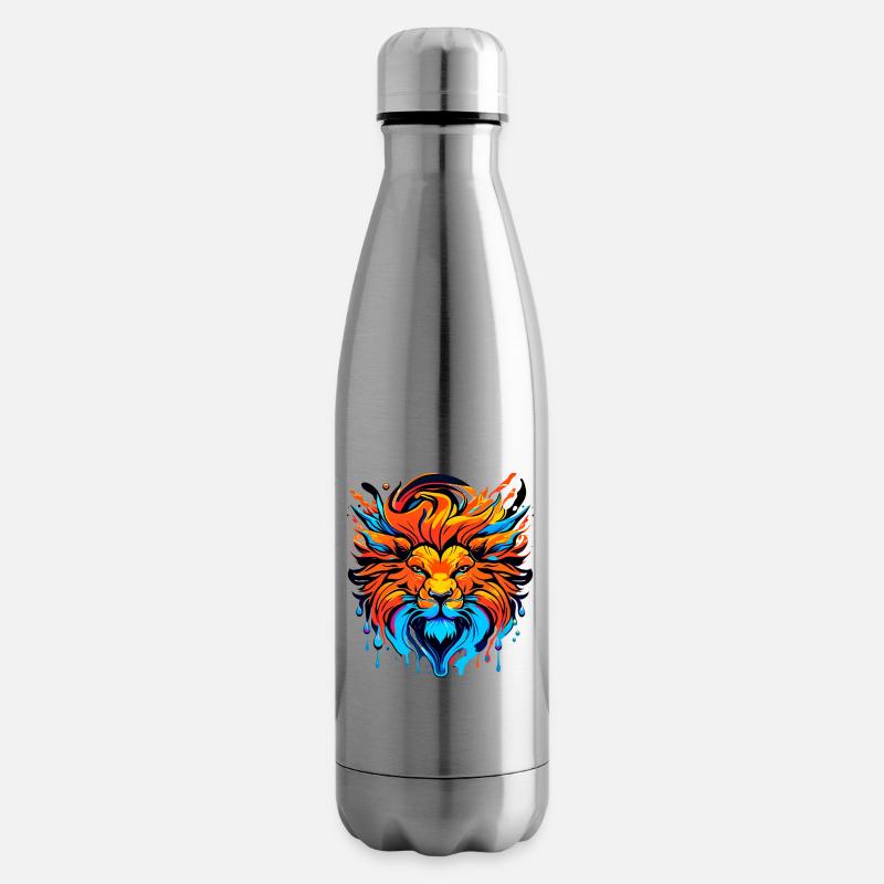 Löwenkopf mit Mähne, farbig - Isolierflasche - Lightsilver