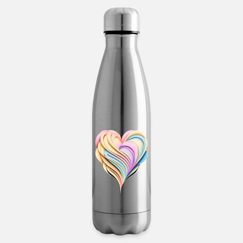 Pastellregenbogenherz in 3D-Optik - Isolierflasche - Lightsilver