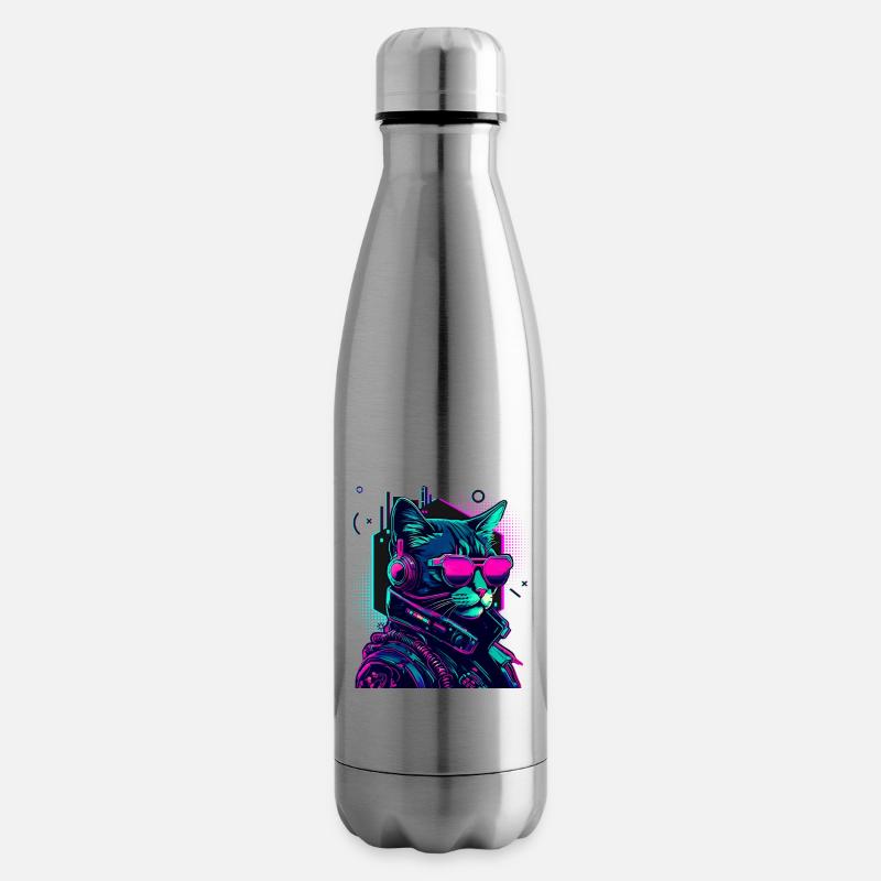Cyberpunk Chat avec lunettes de soleil - Bouteille isotherme - argent clair