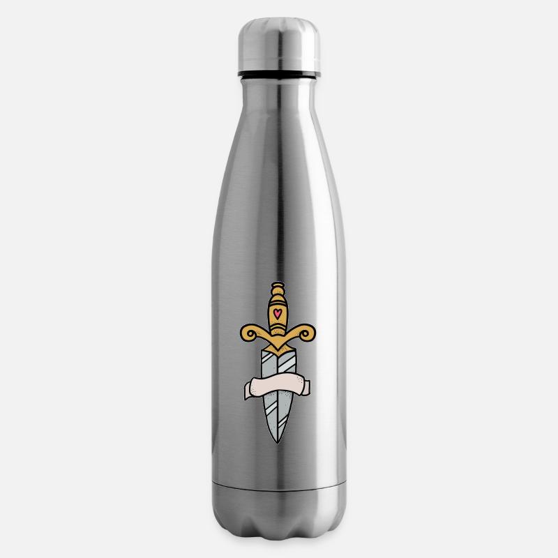 Traditionnelle couteau à épée tatouage avec bannière - Bouteille isotherme - argent clair