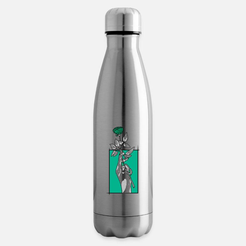 Hand mit Rose | Blau - Isolierflasche - Lightsilver