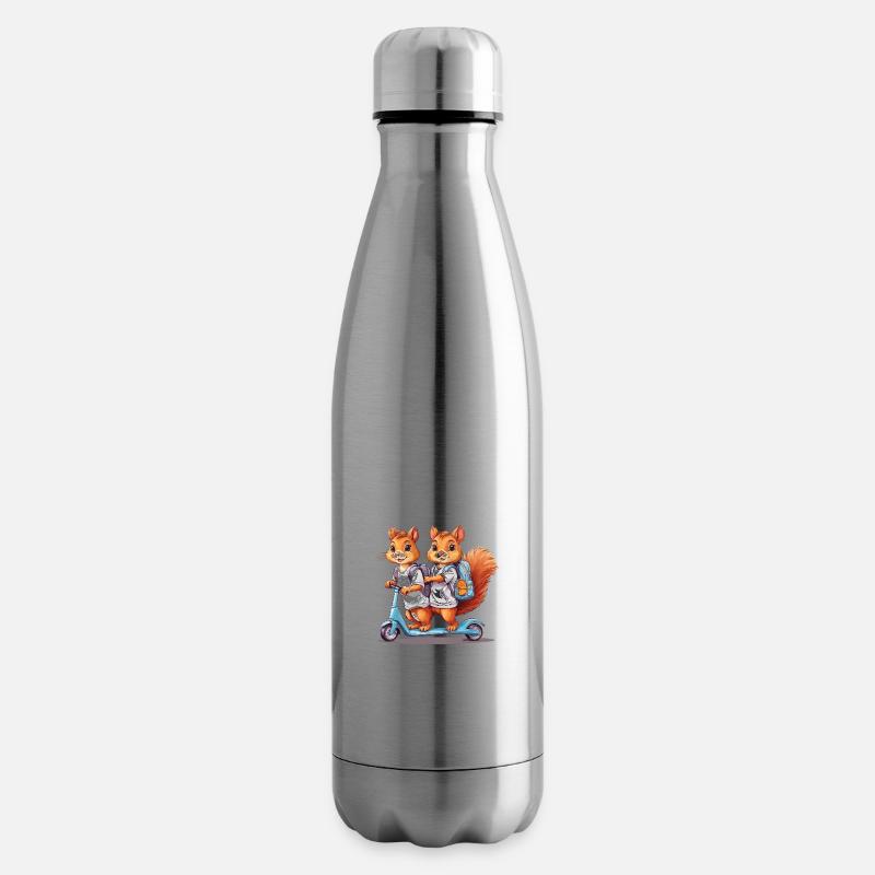Fröhliche Eichhörnchen Zwillinge Schulweg Design - Isolierflasche - Lightsilver