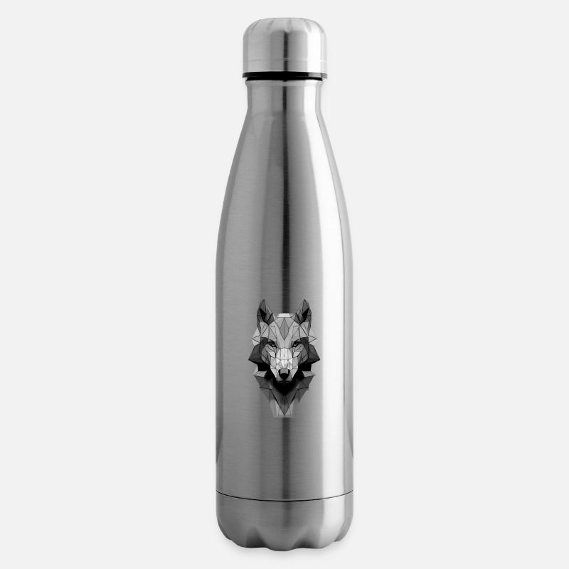 Polygon Design Wolf Tierkopf schwarz weiß - Isolierflasche - Lightsilver