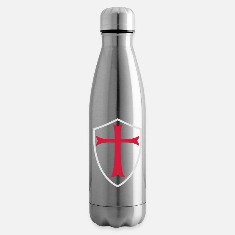 Knights Templar Shield - Insulated Water Bottle - silver