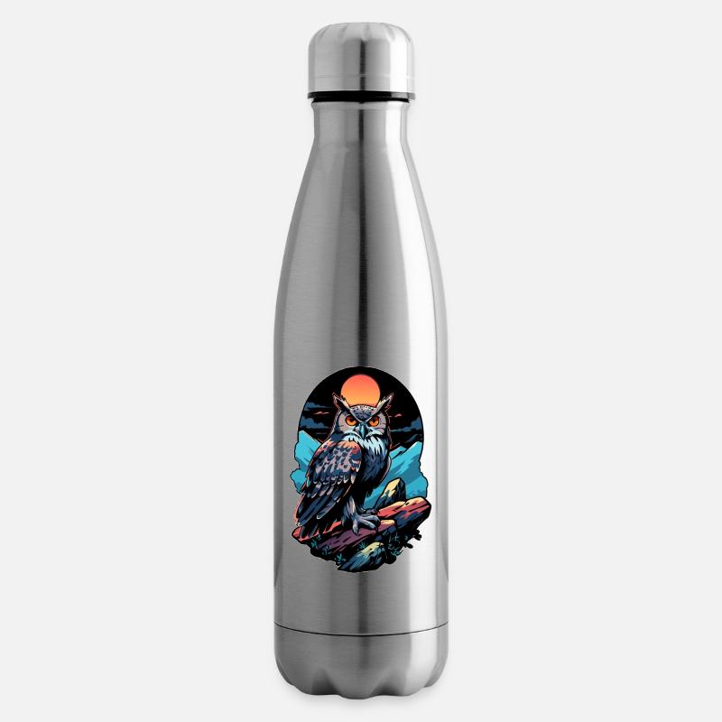 Großer Eule Uhu bei Mondschein - Isolierflasche - Lightsilver