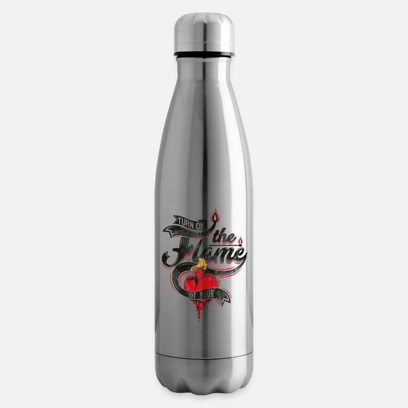 FLAMMEN HERZ - Romantisches Herzliches Geschenk - Isolierflasche - Lightsilver