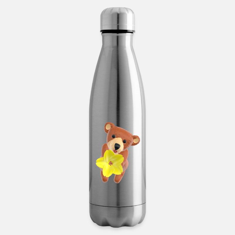 Teddy mit Blume und Kussmund 3D - Isolierflasche - Lightsilver