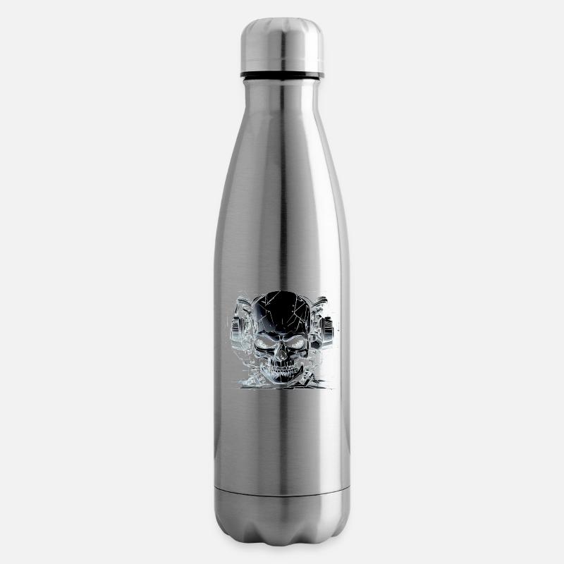 Totenkopf mit Headset - Schwarz Weiß - Isolierflasche - Lightsilver
