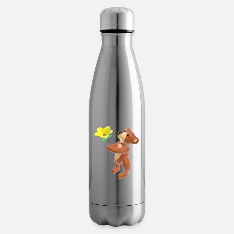 Teddy mit Blume und Kussmund 3D - Isolierflasche - Lightsilver