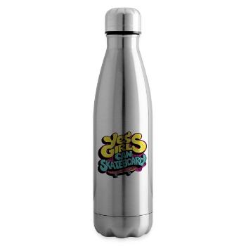 Cool Skateboard Longboard Skater Girl - Insulated Water Bottle - silver - Right