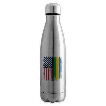 Racines gabonaises et drapeau américain du Gabon - Bouteille isotherme - argent clair - Droite