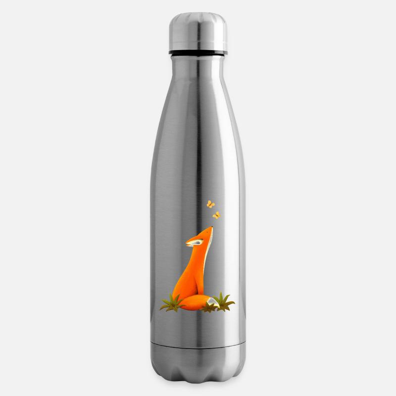 Fuchs und Schmetterlinge, Tiere, Tierkinder - Isolierflasche - Lightsilver