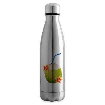 Coconut cocktail decorated with flower & drinking straw - Insulated Water Bottle - silver - Right