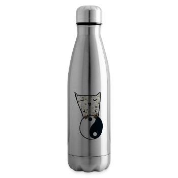 Hibou et yin yang - Bouteille isotherme - argent clair - Droite