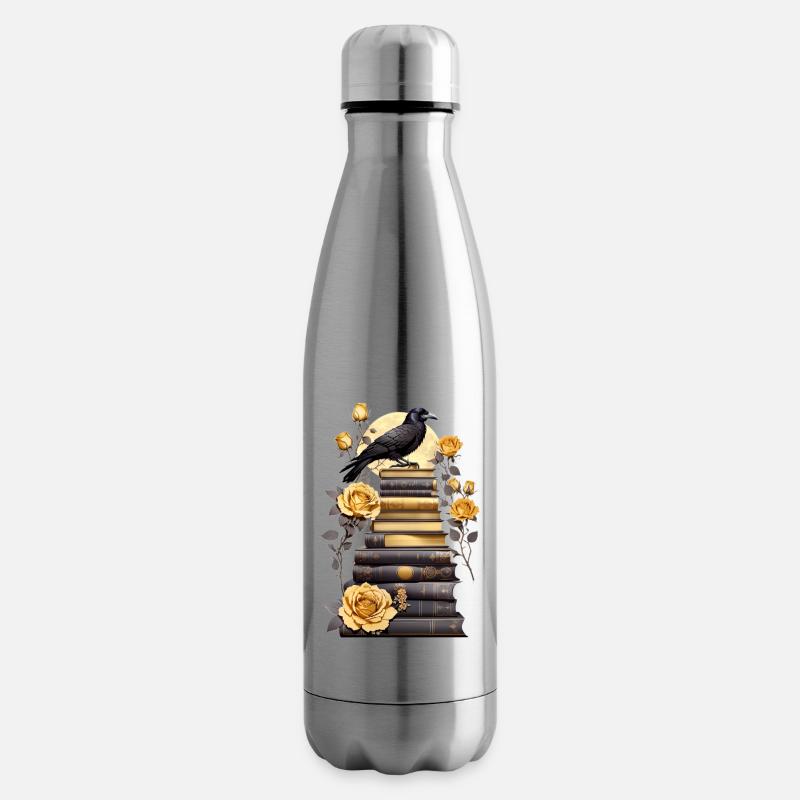 Bücherstapel mit Rabe - Isolierflasche - Lightsilver