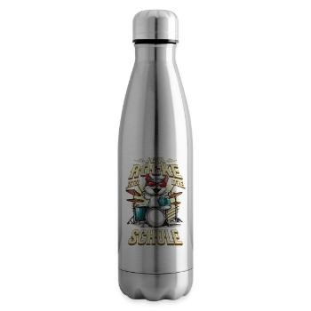 Schulkind Einschulung Katze Schlagzeug Rock Musik - Isolierflasche - Lightsilver - Rechts