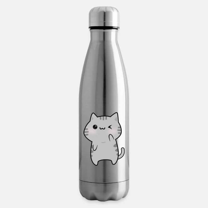 Dessin animé mignon chat gris - Bouteille isotherme - argent clair