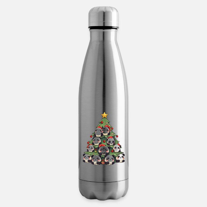 Panda de Noël - Un arbre de Noël avec un - Bouteille isotherme - argent clair