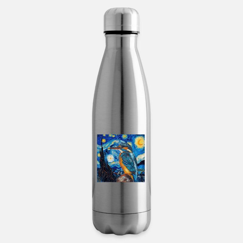 eisvogel, vogel, tier, van gogh, sternenacht - Isolierflasche - Lightsilver