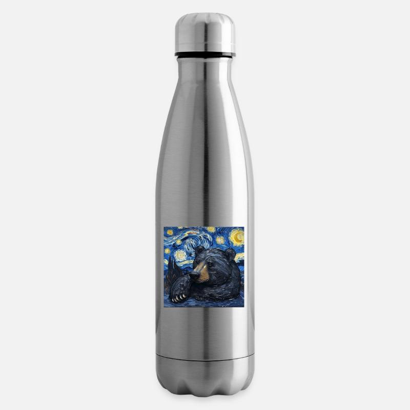Grizzly, Bär, Van Gogh, Sternennacht - Isolierflasche - Lightsilver