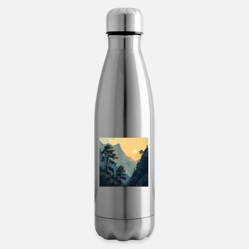 Berge, Landschaft, Natur, Bäume, Sonne - Isolierflasche - Lightsilver