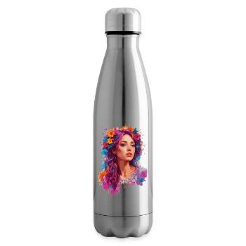Fille aux fleurs 🌸 - Bouteille isotherme - argent clair - Droite