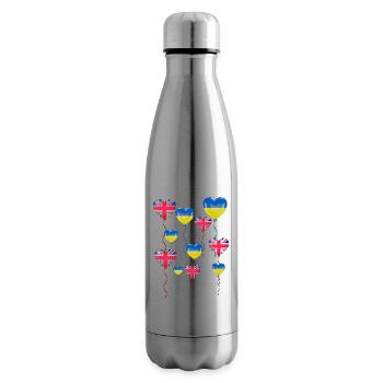 Great Britain Solidarity and Heart for Ukraine - Insulated Water Bottle - silver - Right