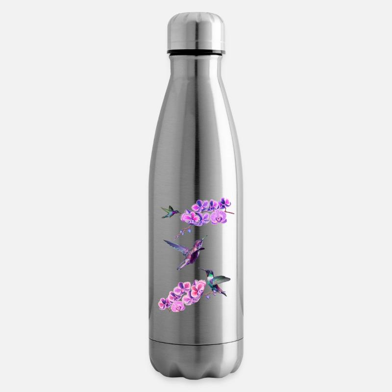 Colibris volant entre les orchidées - Bouteille isotherme - argent clair