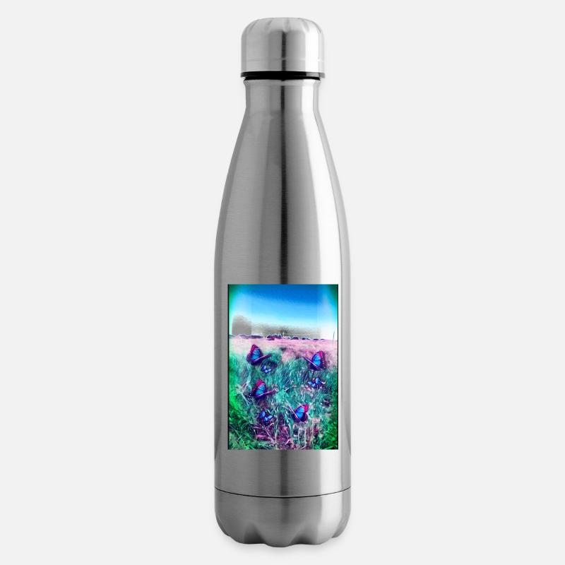 papillons bleus - Bouteille isotherme - argent clair