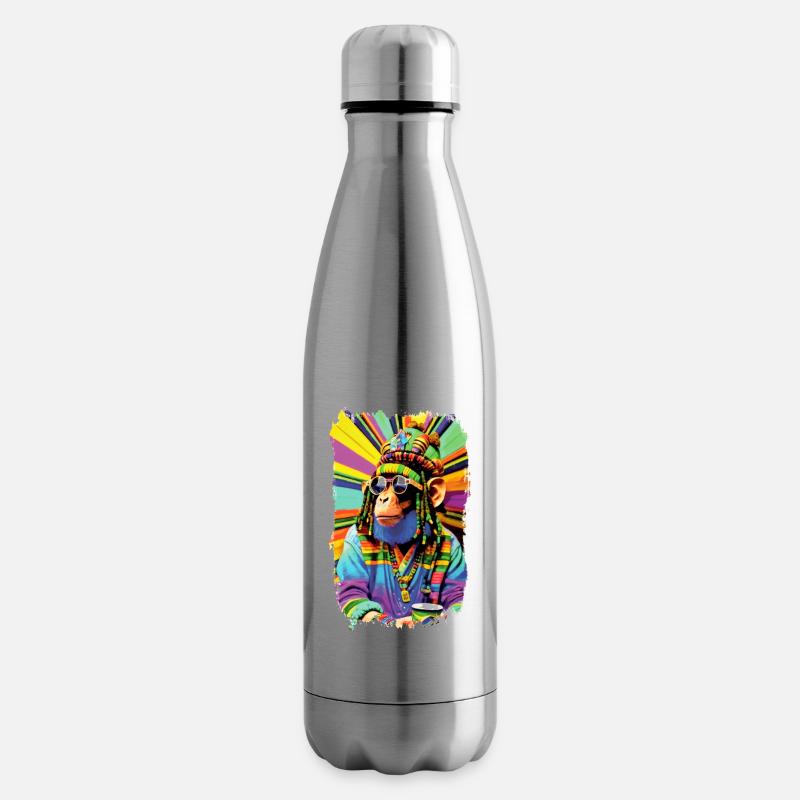 Bunter Reggae Afro Rasta Cartoon Affe - Isolierflasche - Lightsilver